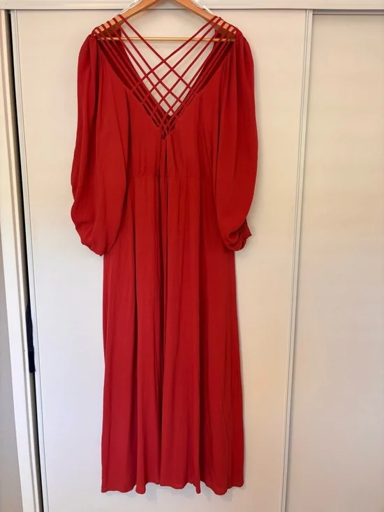 Eloquii Crimson Red Button Maxi Dress Size 20 Peasant Southwestern Rodeo NWT - Picture 3 of 10